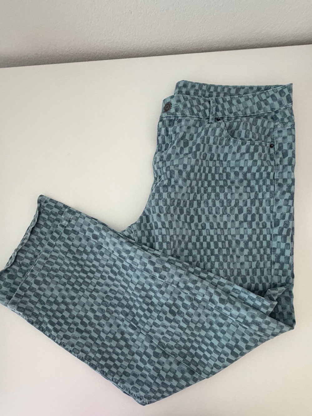 Women's Blue Patterned Wide Leg Jeans